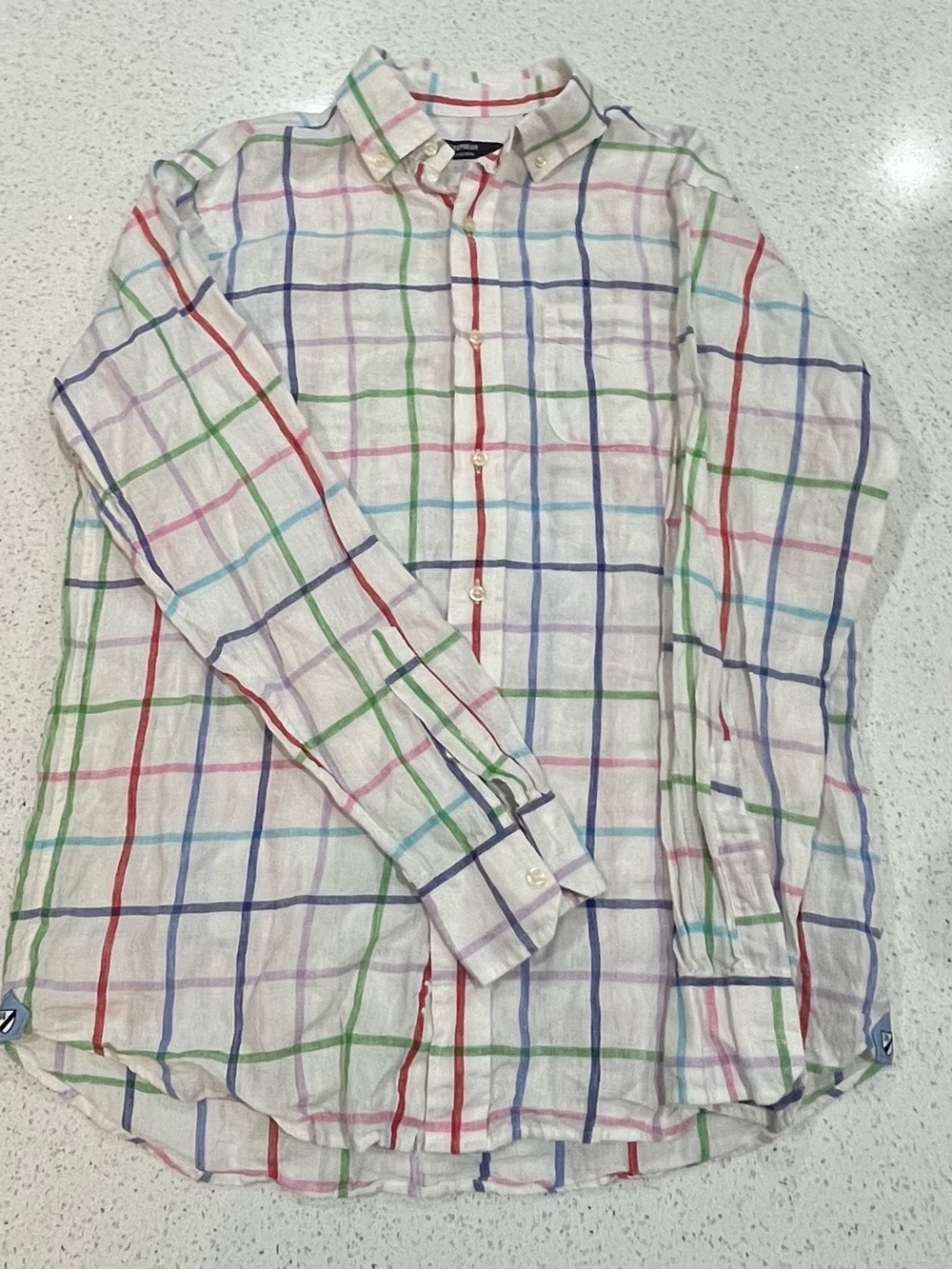 Daniel Cremieux Men's Long Sleeve Window Pane Check 100% Linen Shirt Size M
